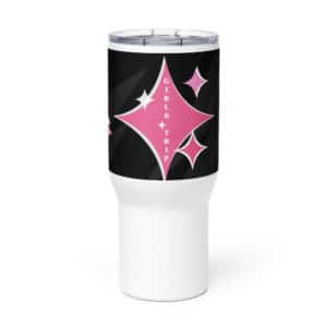 Diamonds Are A Girl's BFF Girl's Trip Travel Mug With Handle - Pink Diamonds Geo