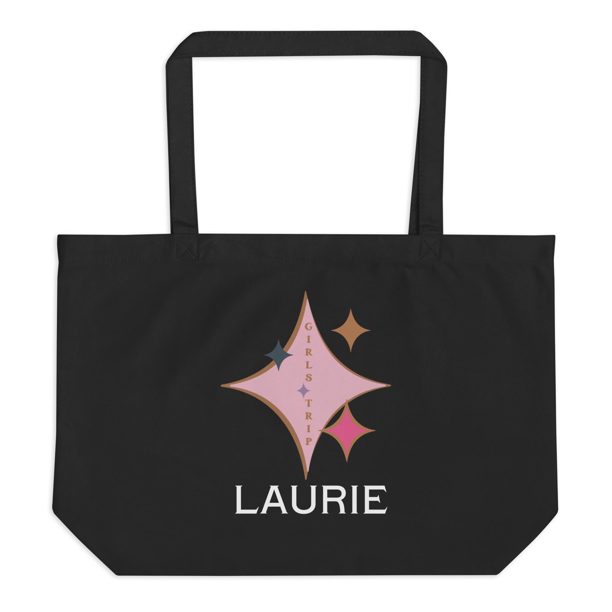 Personalized Diamonds Are A Girl's BFF Girl's Trip Large Eco Cotton Tote - Black - Jewel Diamonds Glam