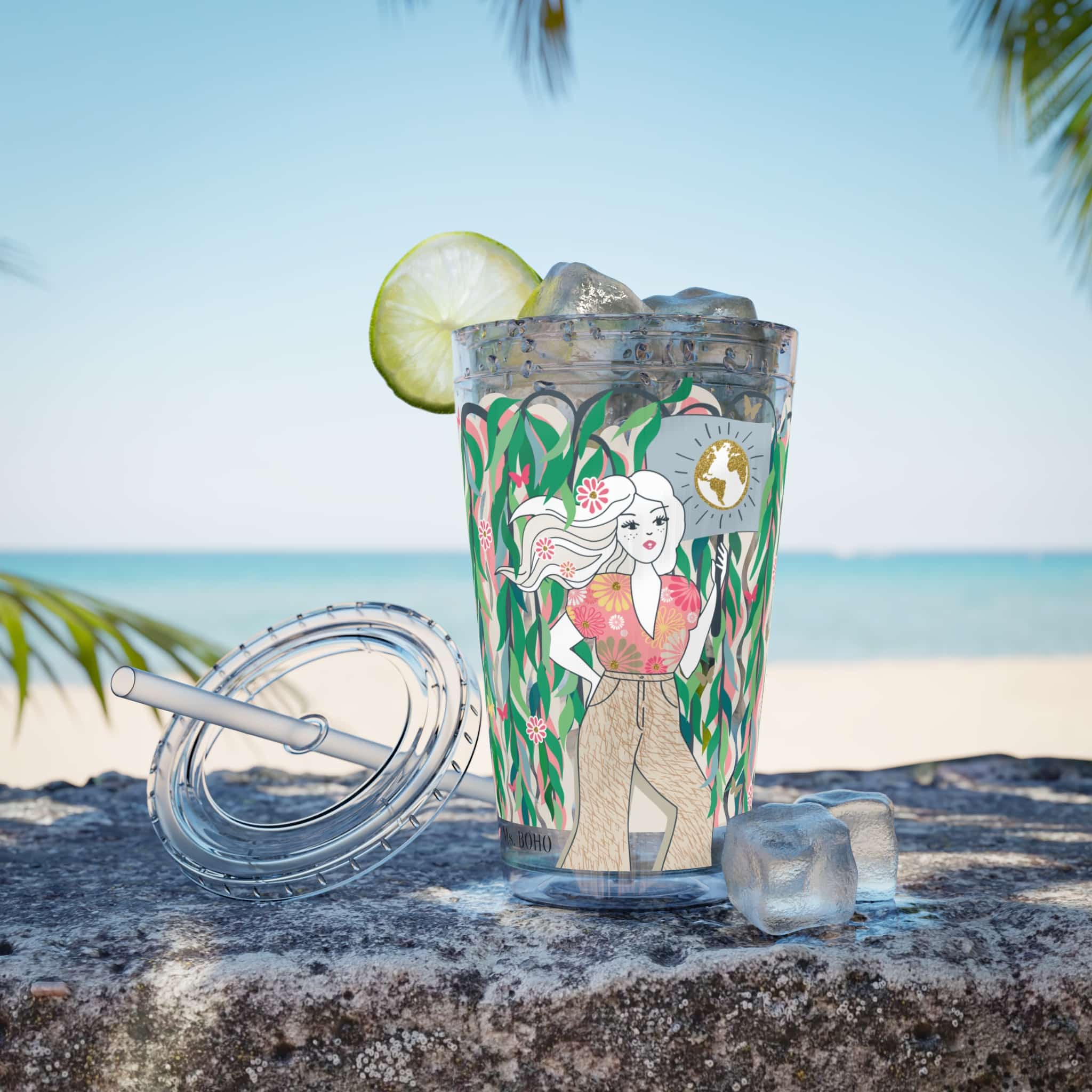 Ms. Boho Sunsplash Tumbler with Straw, 16oz - Image 11