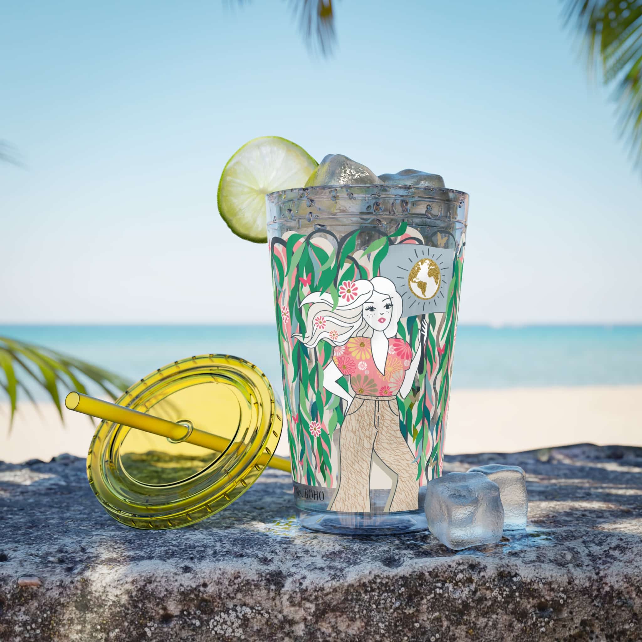 Ms. Boho Sunsplash Tumbler with Straw, 16oz - Image 29