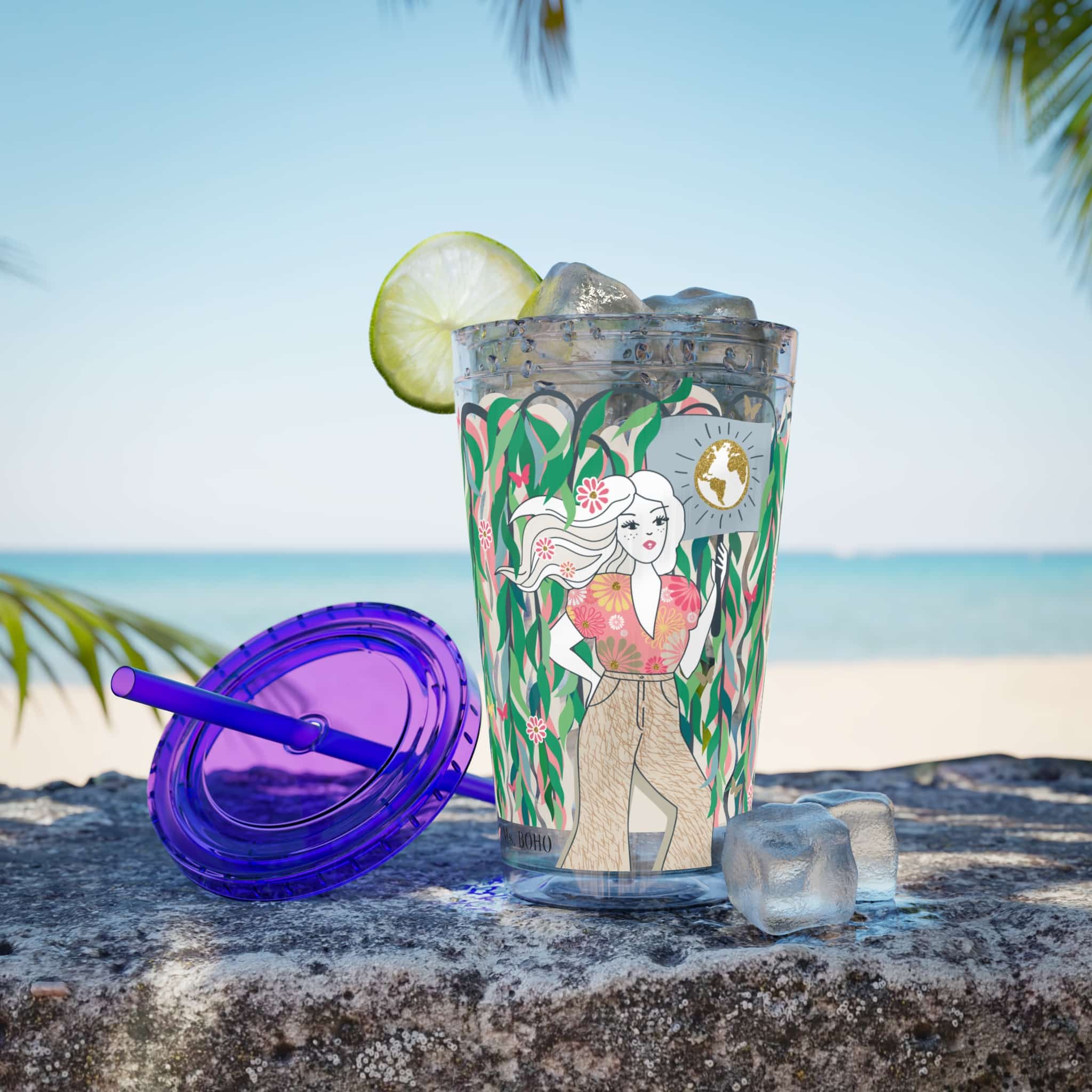 Ms. Boho Sunsplash Tumbler with Straw, 16oz - Image 35
