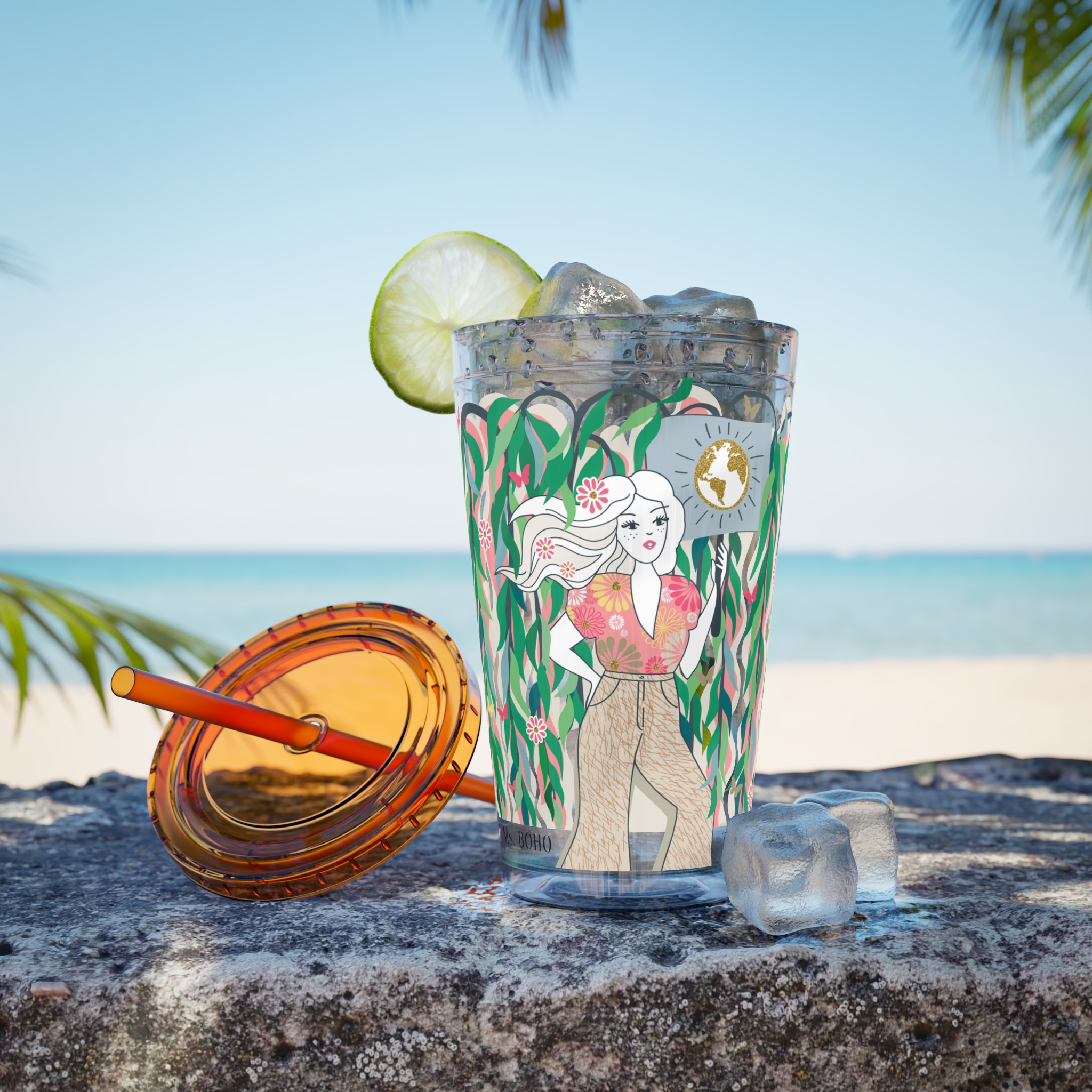 Ms. Boho Sunsplash Tumbler with Straw, 16oz - Image 41