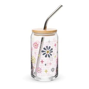 Far Out & Fabulous Can-shaped Glass Dancing Daisies Sparkles - Pink - 2 Options